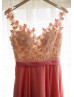 Coral Lace Chiffon Pearls Embellished Charming Prom Dress
